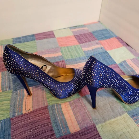Forever 21 Blue Sparkly Platform Heels, Size 9 - Picture 3 of 10